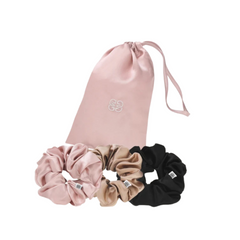 GINGERLILY Šilko gumyčių plaukams rinkinys BLACK, CARAMEL, ROSE DAWN 3 vnt. | SILUETI e-boutique