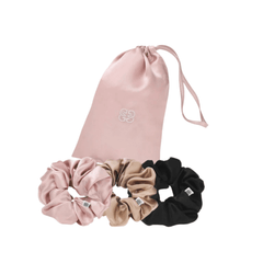 GINGERLILY Šilko gumyčių plaukams rinkinys BLACK, CARAMEL, ROSE DAWN 3 vnt. | SILUETI e-boutique