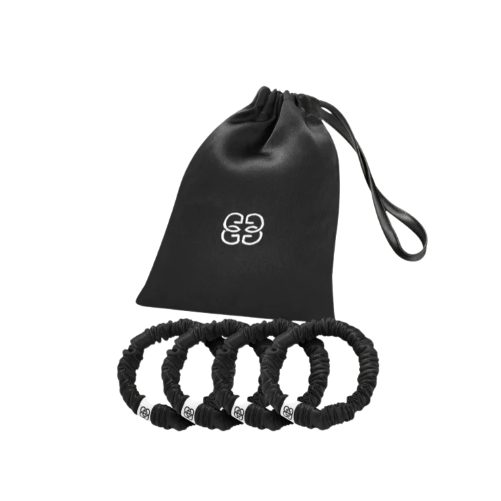 GINGERLILY Šilko gumyčių plaukams rinkinys BLACK 4 vnt. | SILUETI e-boutique