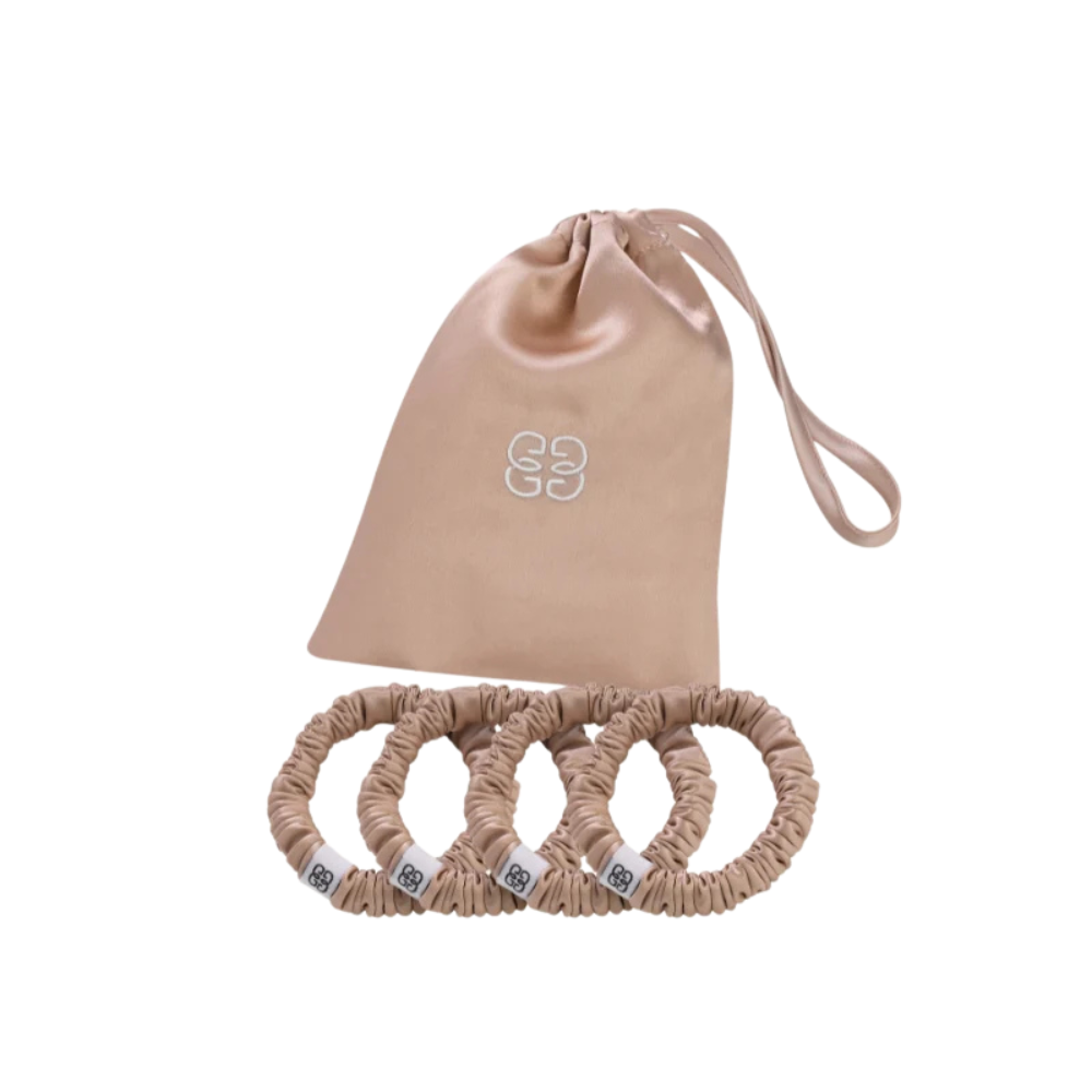 GINGERLILY Šilko gumyčių plaukams rinkinys CARAMEL 4 vnt. | SILUETI e-boutique