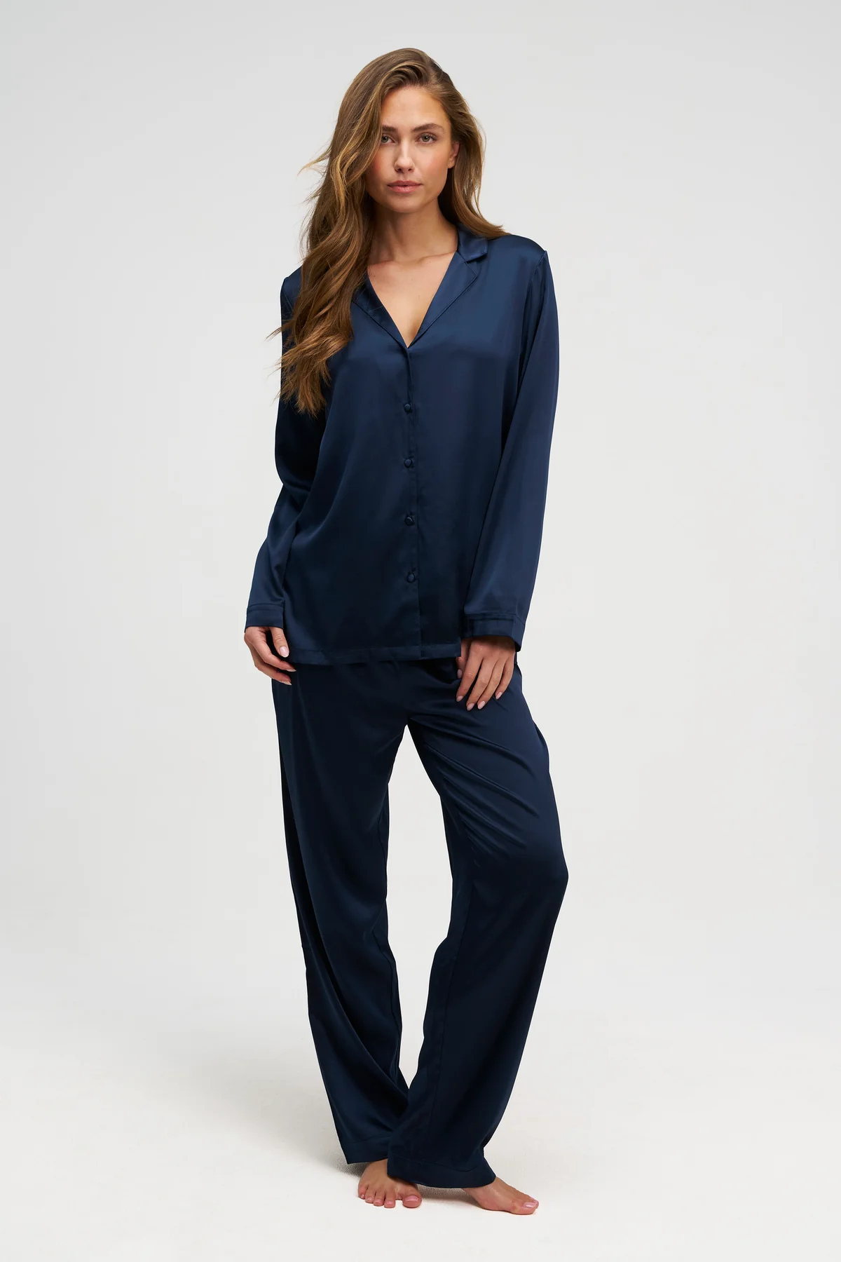 Natūralaus šilko pižama BLUE | DORE & ROSE | www.SILUETI.shop