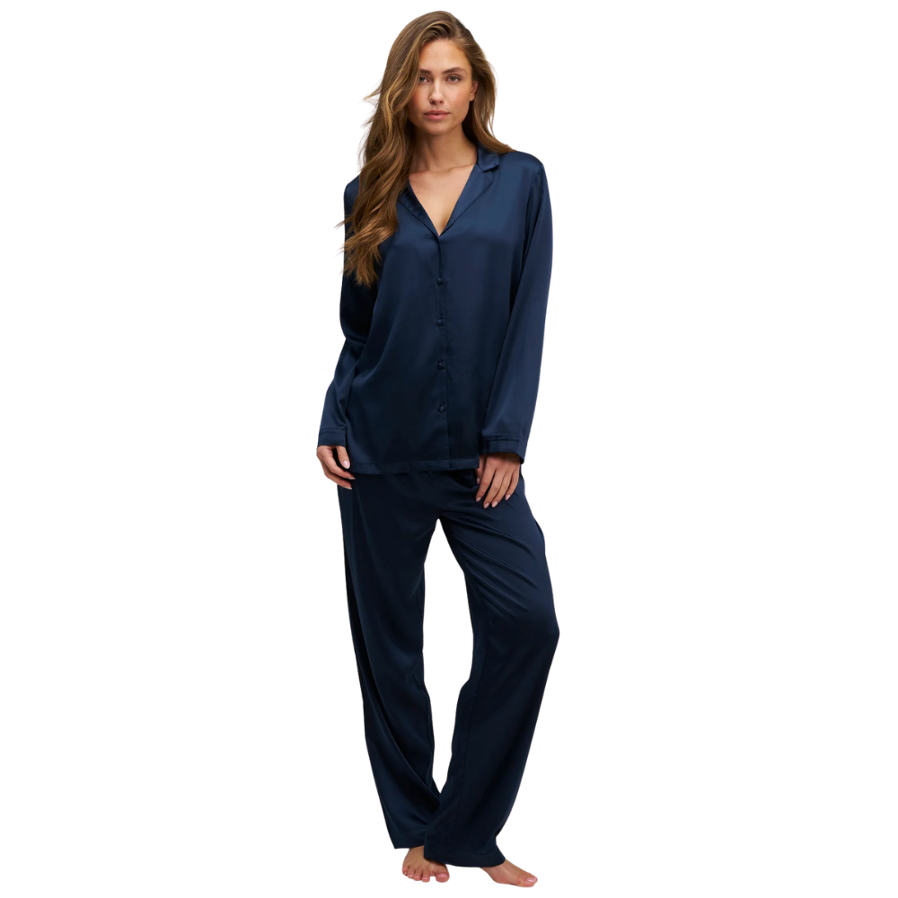 Natūralaus šilko pižama BLUE | DORE & ROSE | www.SILUETI.shop