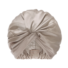 Šilkinė miego kepurė TAUPE | DORE & ROSE | www.SILUETI.shop