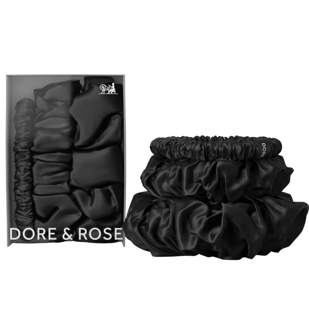 Šilko gumytės plaukams BLACK | DORE & ROSE | www.SILUETI.shop