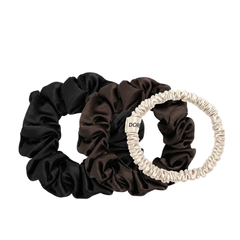 Šilko gumytės plaukams CHAMPAGNE, BROWN & BLACK | DORE & ROSE | www.SILUETI.shop