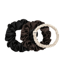 Šilko gumytės plaukams CHAMPAGNE, BROWN & BLACK | DORE & ROSE | www.SILUETI.shop