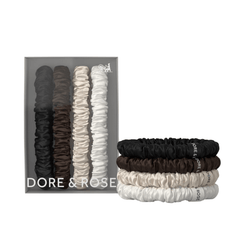 Šilko gumytės plaukams BLACK, BROWN, CHAMPAGNE & WHITE | DORE & ROSE | www.SILUETI.shop