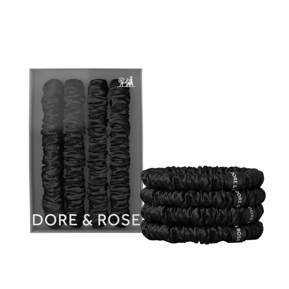 Šilko gumytės plaukams BLACK | DORE & ROSE | www.SILUETI.shop