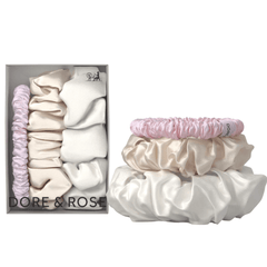 Šilko gumytės plaukams PINK, CHAMPAGNE & WHITE | DORE & ROSE | www.SILUETI.shop