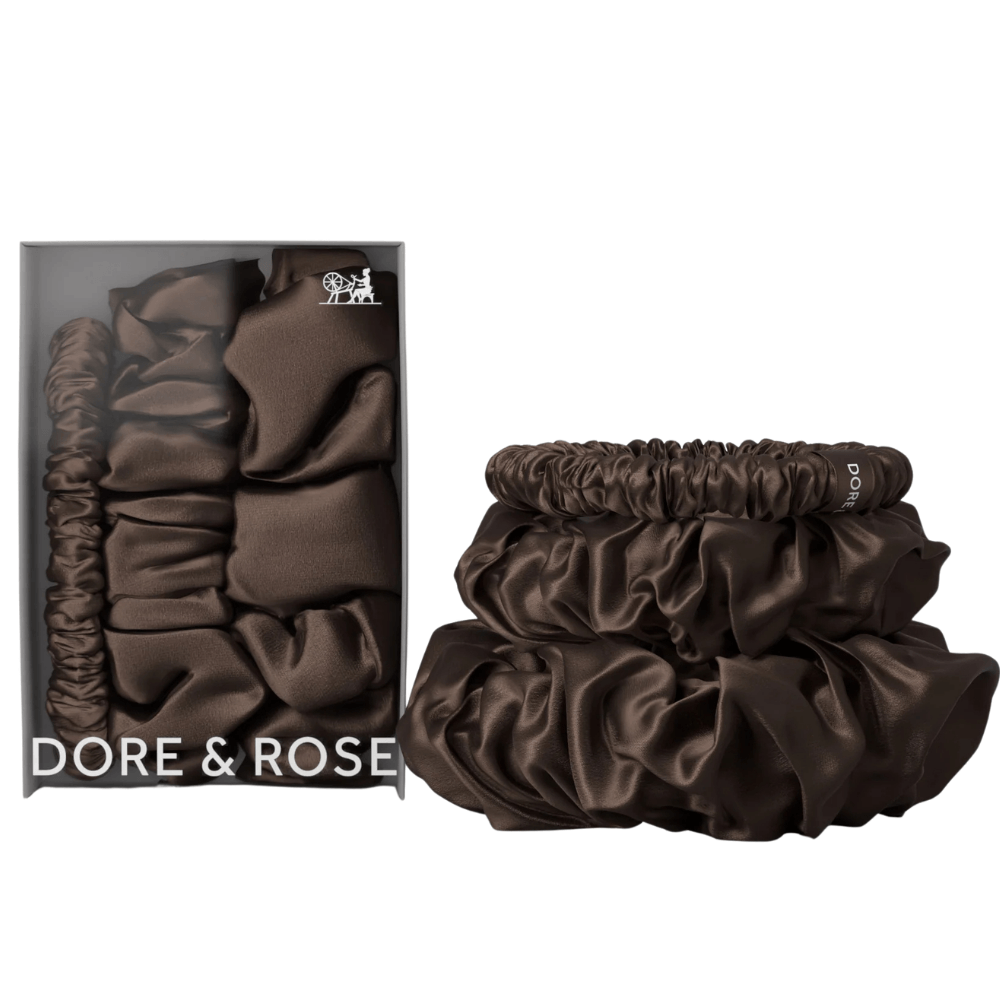 Šilko gumytės plaukams BROWN | DORE & ROSE | www.SILUETI.shop