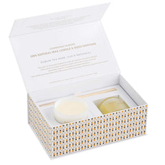 Aromatinės žvakės ir namų kvapo rinkinys DUBLIN TEA ROSE, OUD & PATCHOULI - SILUETI