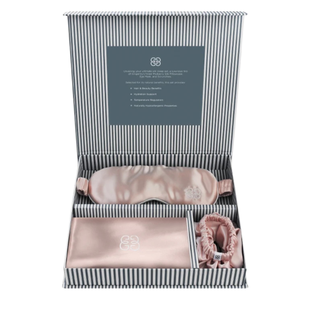 GINGERLILY THE ULTIMATE SILK SLEEP SET šilko dovanų rinkinys ROSE SMOKE | SILUETI e-boutique