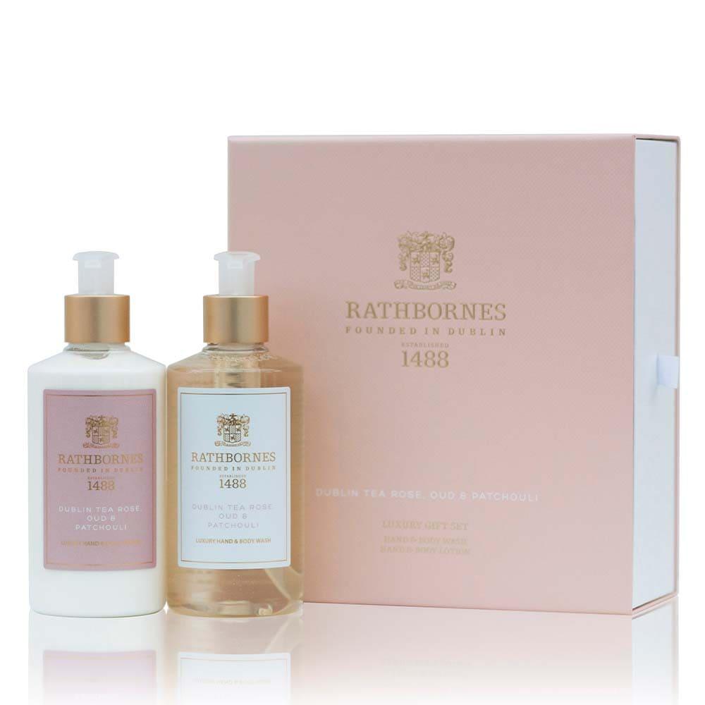 Aromatinio prausiklio ir losjono rinkinys DUBLIN TEA ROSE, OUD & PATCHOULI - SILUETI