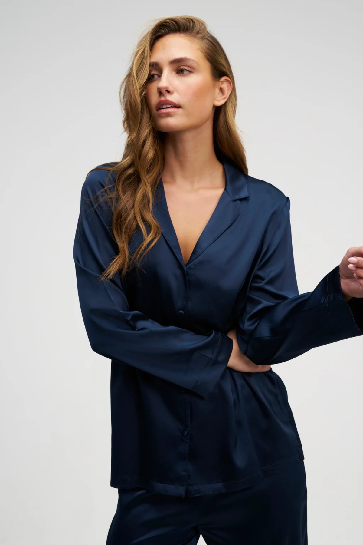 Natūralaus šilko pižama BLUE | DORE & ROSE | www.SILUETI.shop