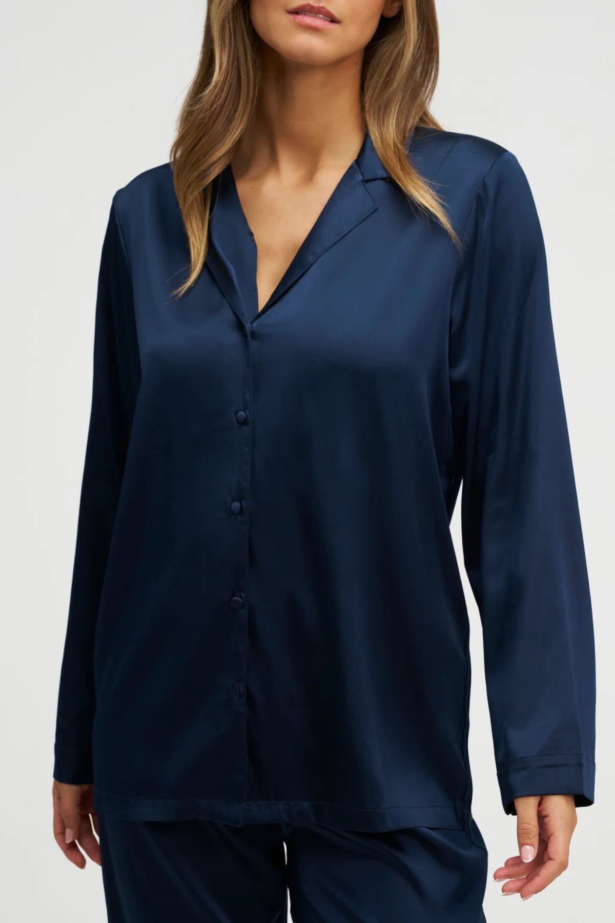 Natūralaus šilko pižama BLUE | DORE & ROSE | www.SILUETI.shop