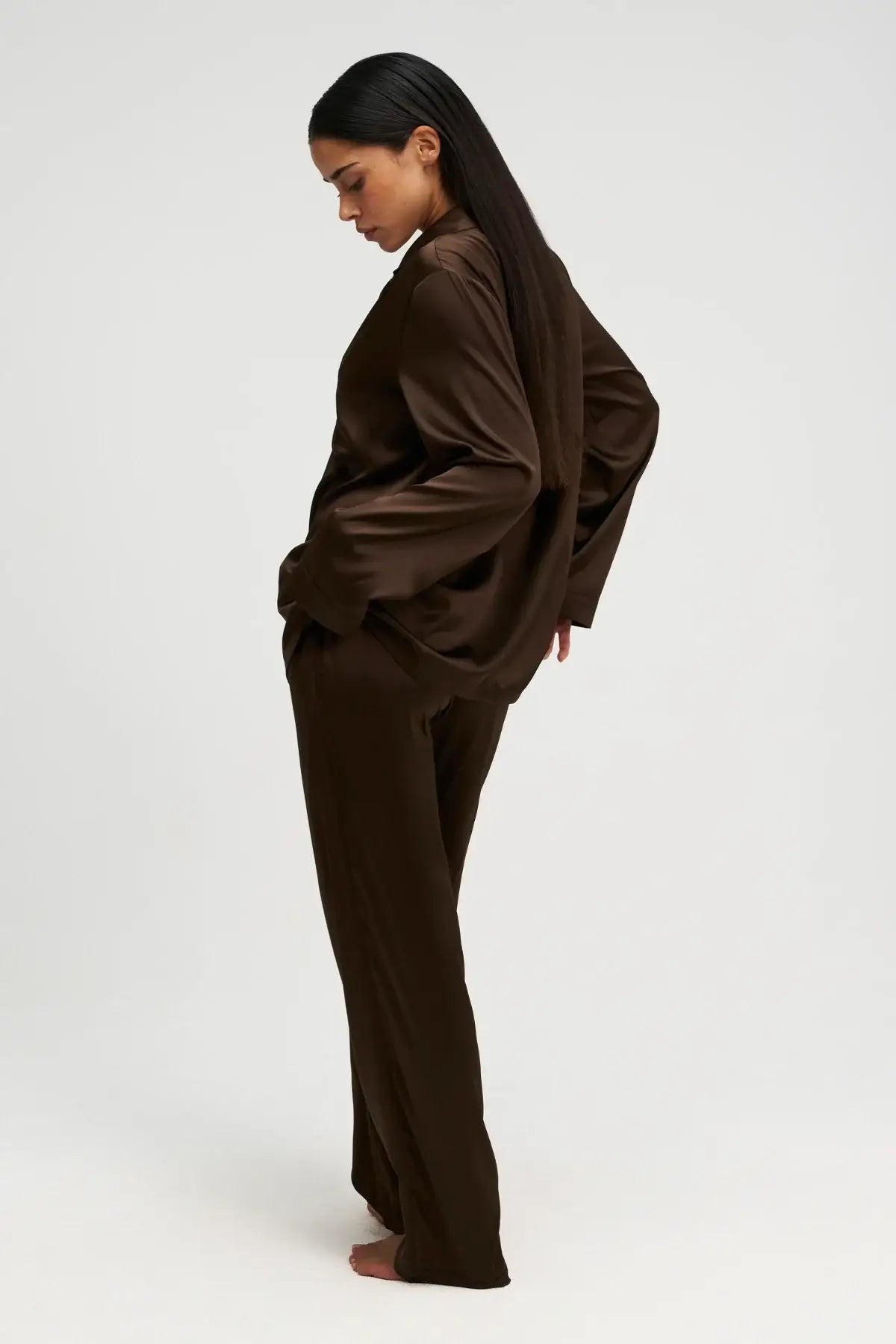 Natūralaus šilko pižama CHOCOLATE | DORE & ROSE | www.SILUETI.shop