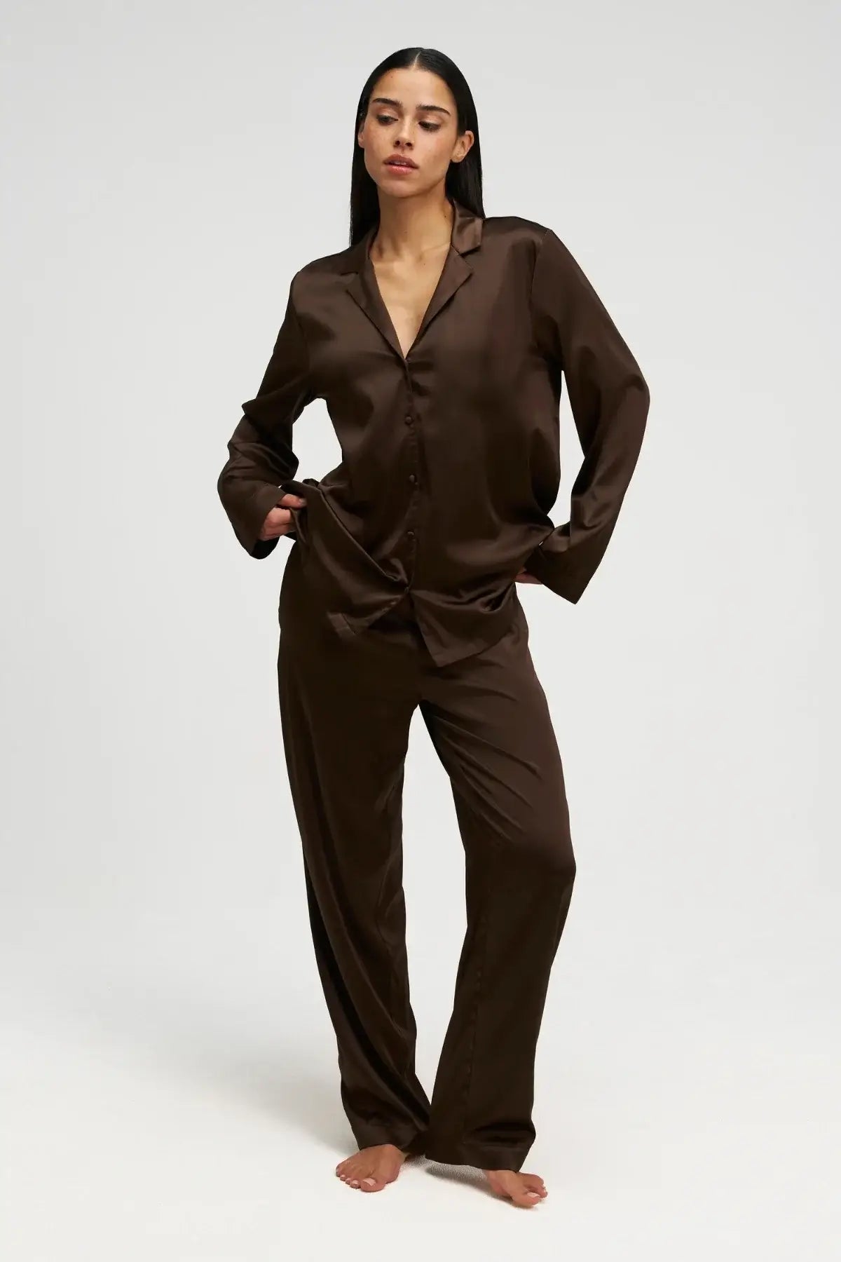 Natūralaus šilko pižama CHOCOLATE | DORE & ROSE | www.SILUETI.shop