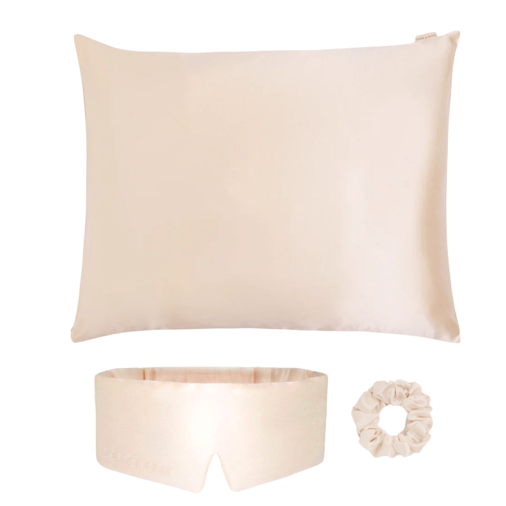 Šilko dovanų rinkinys SERENITY BUNDLE CHAMPAGNE | DORE & ROSE | www.SILUETI.shop