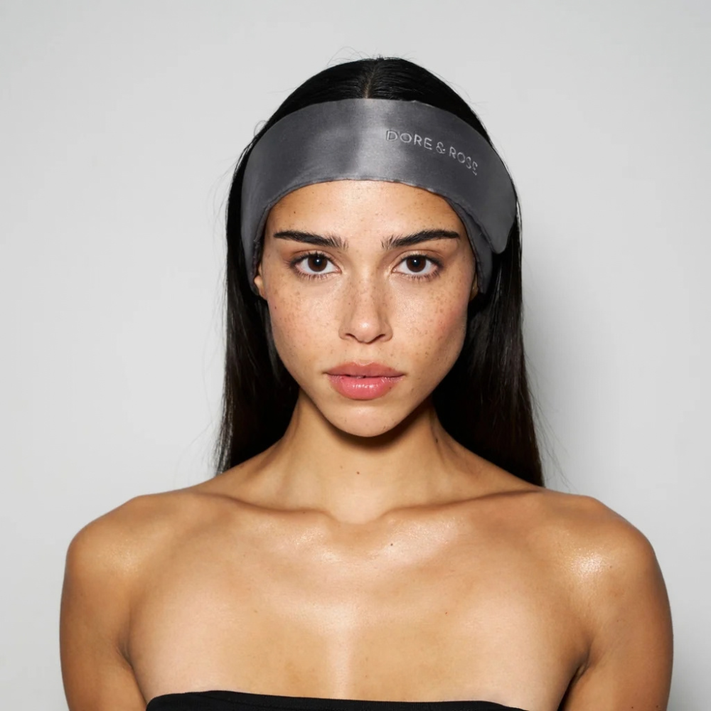 Natūralaus šilko juosta plaukams CHARCOAL | DORE & ROSE | www.SILUETI.shop